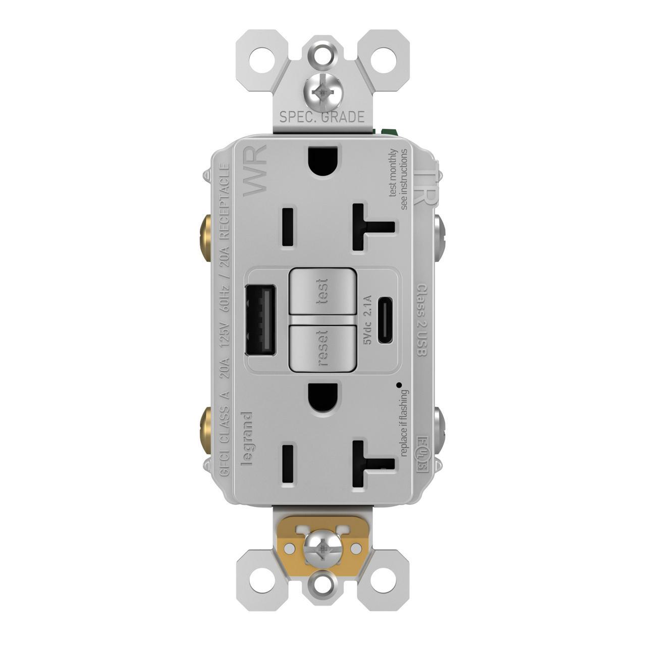 Pass & Seymour® 2097TRWRUSBACGRY GFCI Receptacles