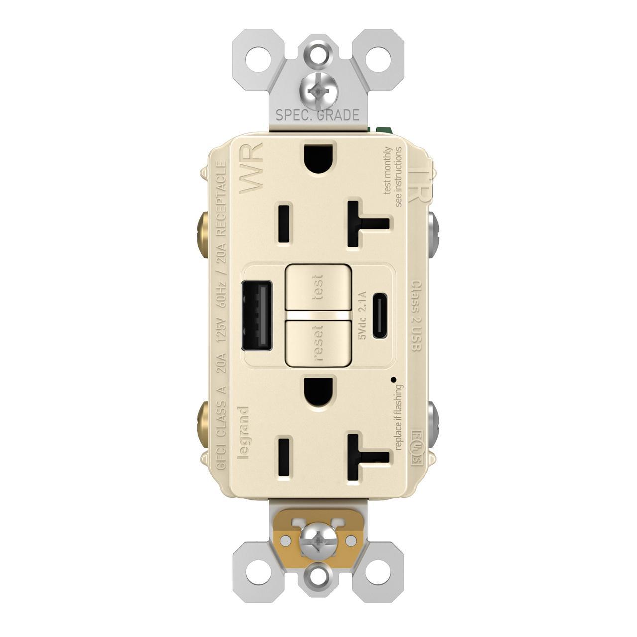 Pass & Seymour® 2097TRWRUSBACLA GFCI Receptacles
