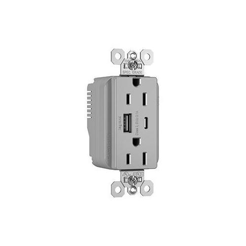 Pass & Seymour® PTTR15ACUSBGRY Receptacles & USB Ports