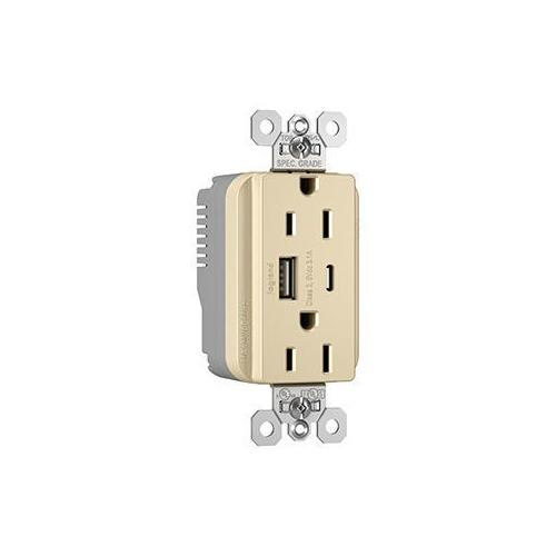 Pass & Seymour® PTTR15ACUSBI Receptacles & USB Ports