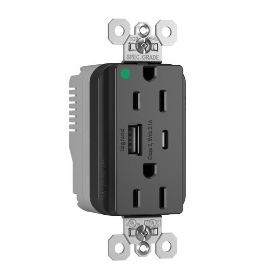 Pass & Seymour® PTTR15HACUSBBK Receptacles & USB Ports