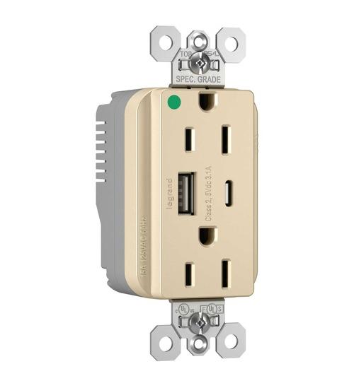 Pass & Seymour® PTTR15HACUSBI Receptacles & USB Ports