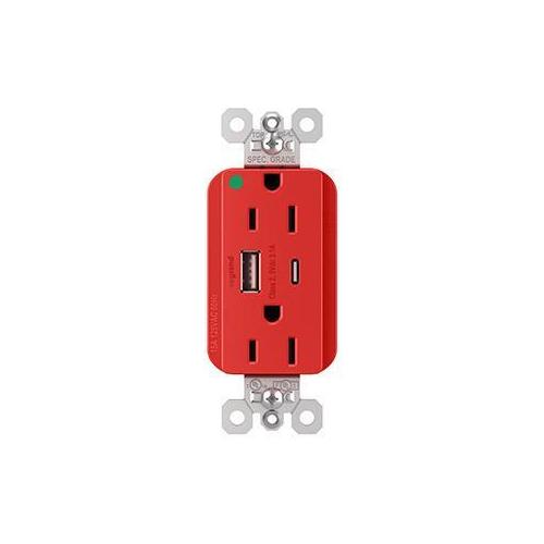 Pass & Seymour® PTTR15HACUSBRED Receptacles & USB Ports