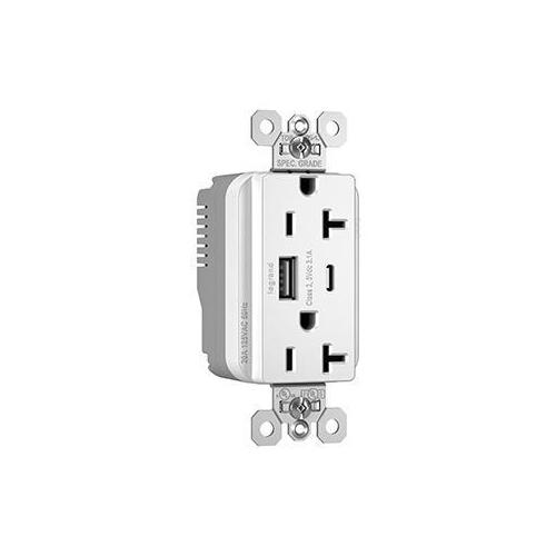Pass & Seymour® PTTR20ACUSBW Receptacles & USB Ports