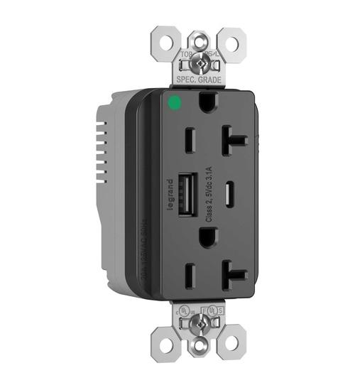 Pass & Seymour® PTTR20HACUSBBK Receptacles & USB Ports