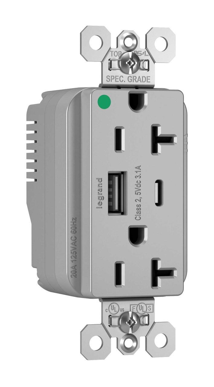 Pass & Seymour® PTTR20HACUSBGRY Receptacles & USB Ports
