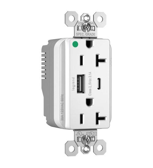 Pass & Seymour® PTTR20HACUSBW Receptacles & USB Ports