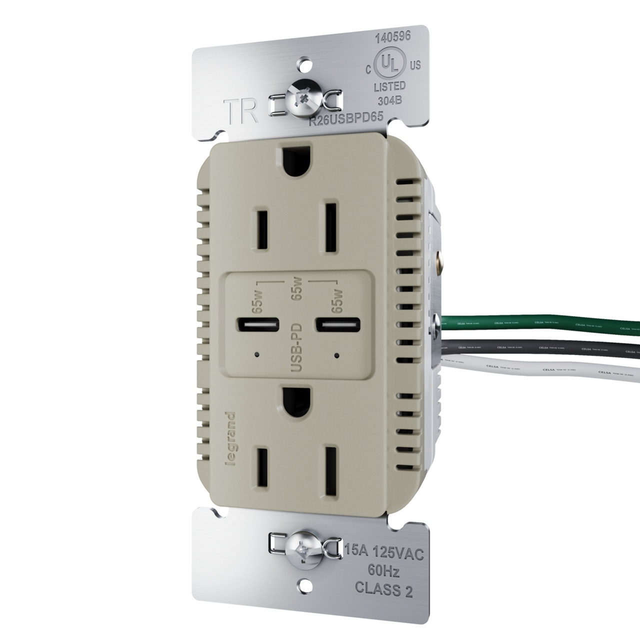 Pass & Seymour® R26USBPD65NICC6 Receptacles & USB Ports