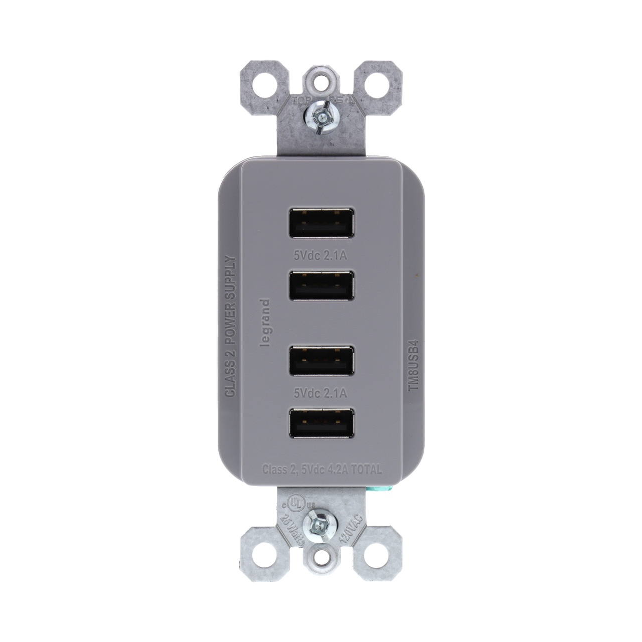 Pass & Seymour® TM8USB4GRYCC6 Receptacles & USB Ports