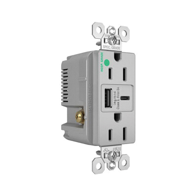 Pass & Seymour® TR15HUSBAC6GRY Receptacles & USB Ports