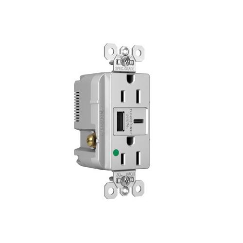 Pass & Seymour® TR15HUSBACGRY Receptacles & USB Ports