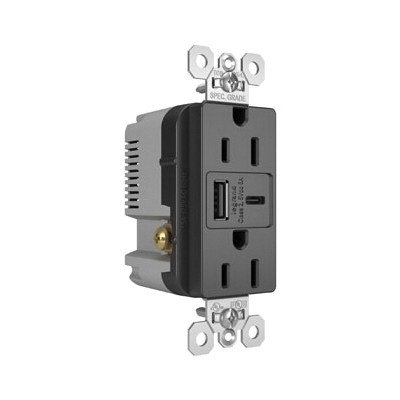 Pass & Seymour® TR15USBAC6BK Receptacles & USB Ports