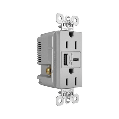 Pass & Seymour® TR15USBAC6GRY Receptacles & USB Ports