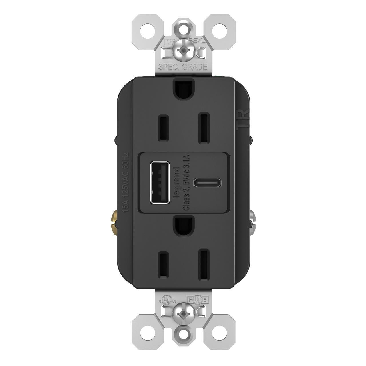 Pass & Seymour® TR15USBACBK Receptacles & USB Ports