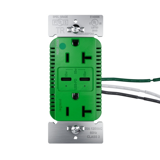 Pass & Seymour® TR20HUSBPD65GN Receptacles & USB Ports