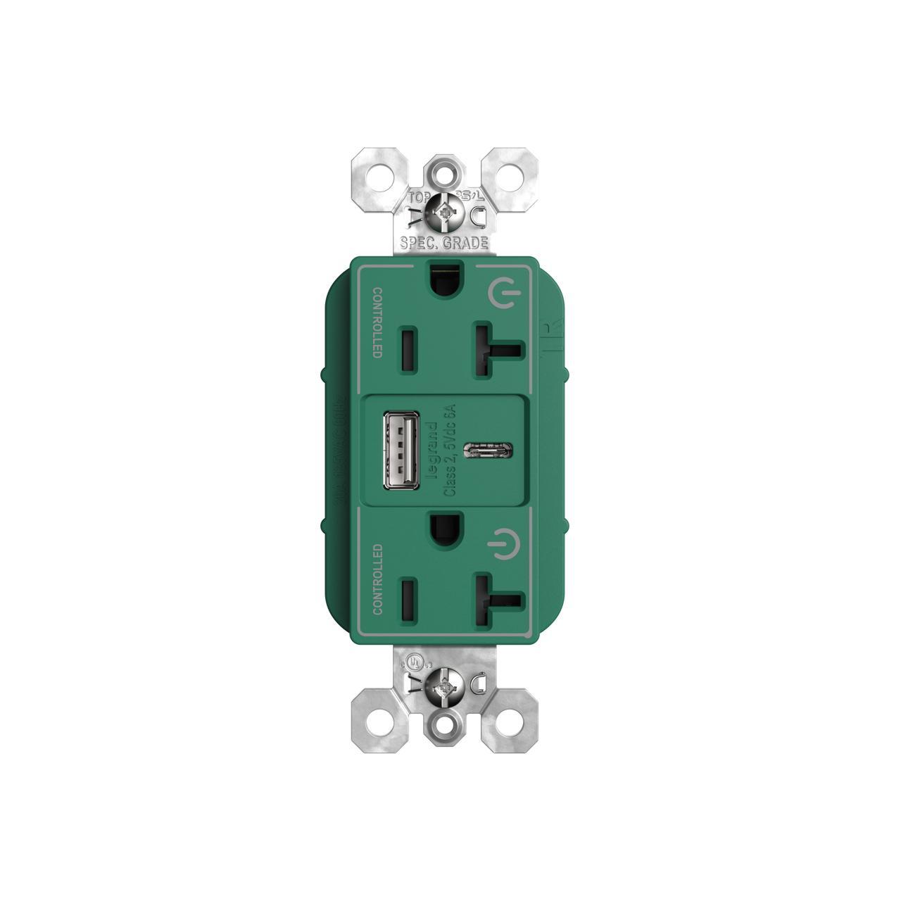Pass & Seymour® TR20USBAC6CDGN Receptacles & USB Ports