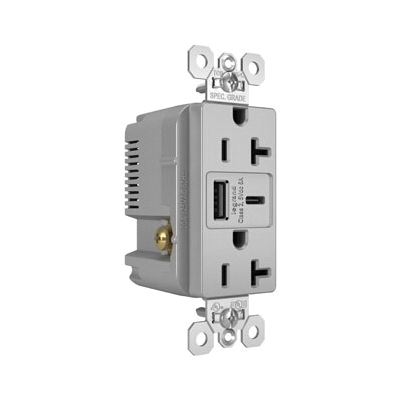 Pass & Seymour® TR20USBAC6GRY Receptacles & USB Ports