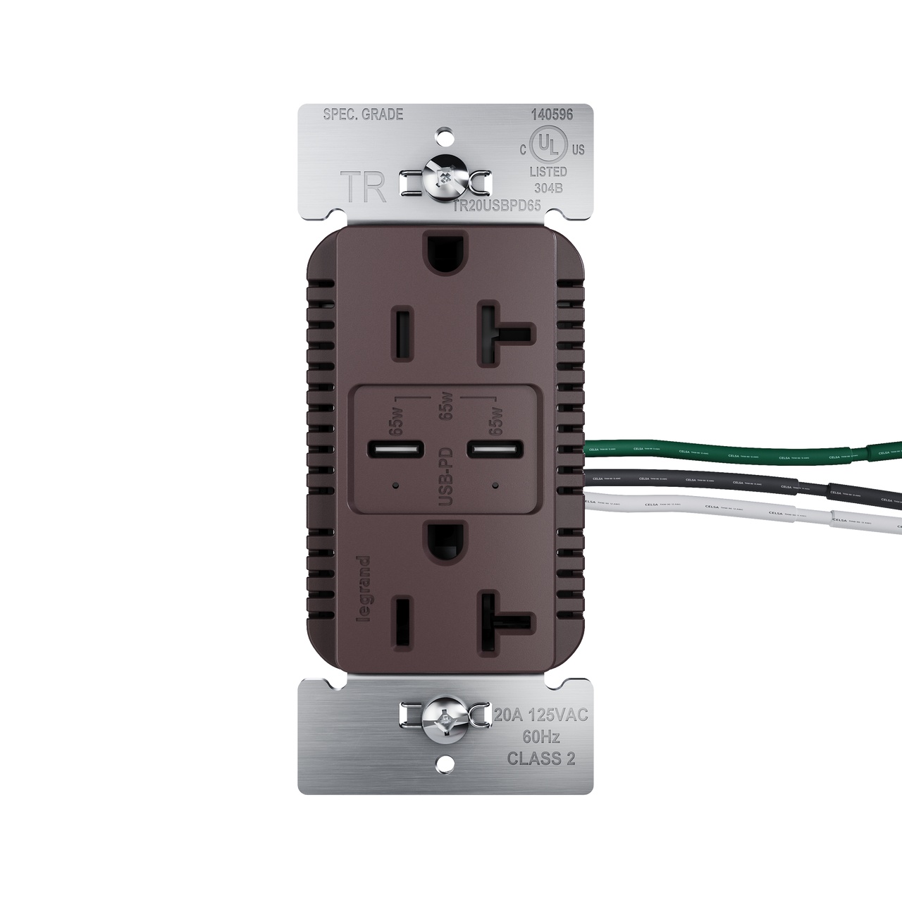 Pass & Seymour® TR20USBPD65DB Receptacles & USB Ports