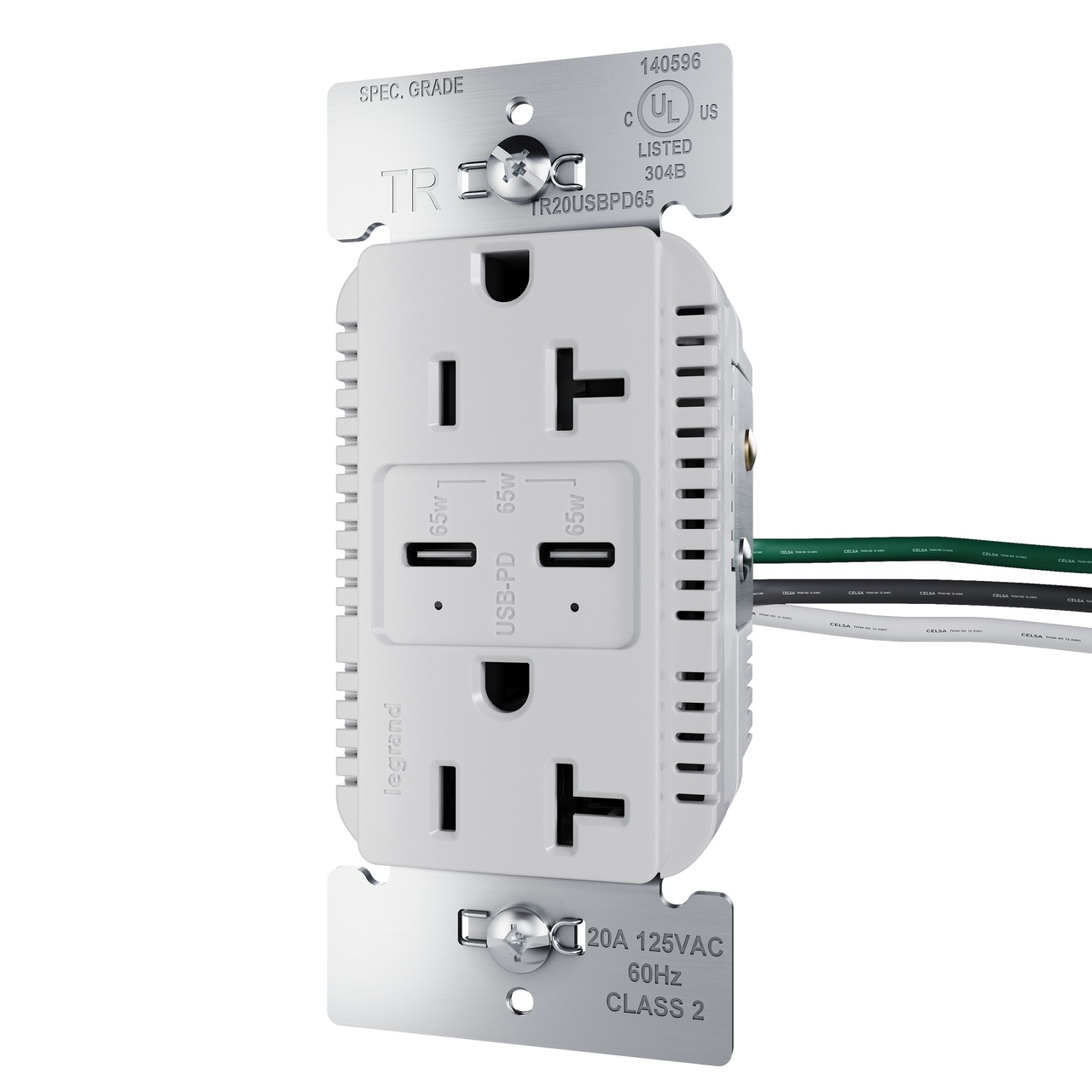 Pass & Seymour® TR20USBPD65GRY Receptacles & USB Ports