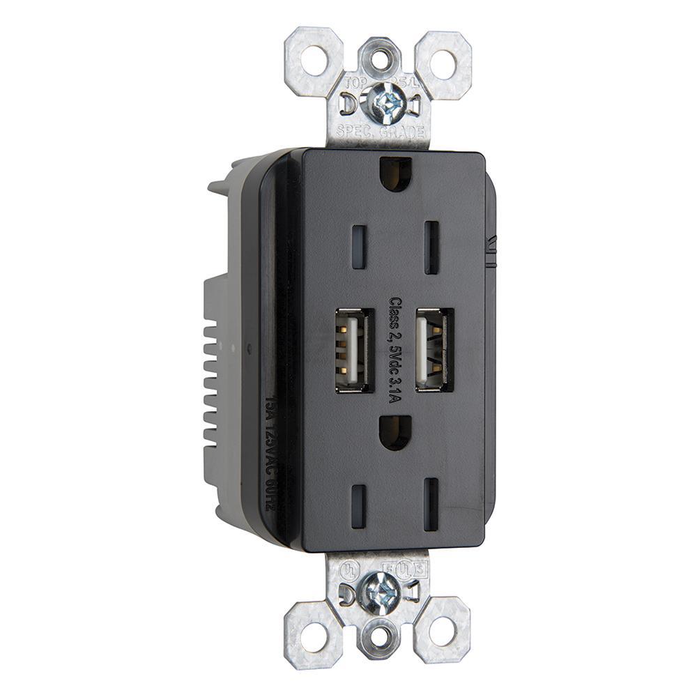 Pass & Seymour® TR5262USBBK Receptacles & USB Ports