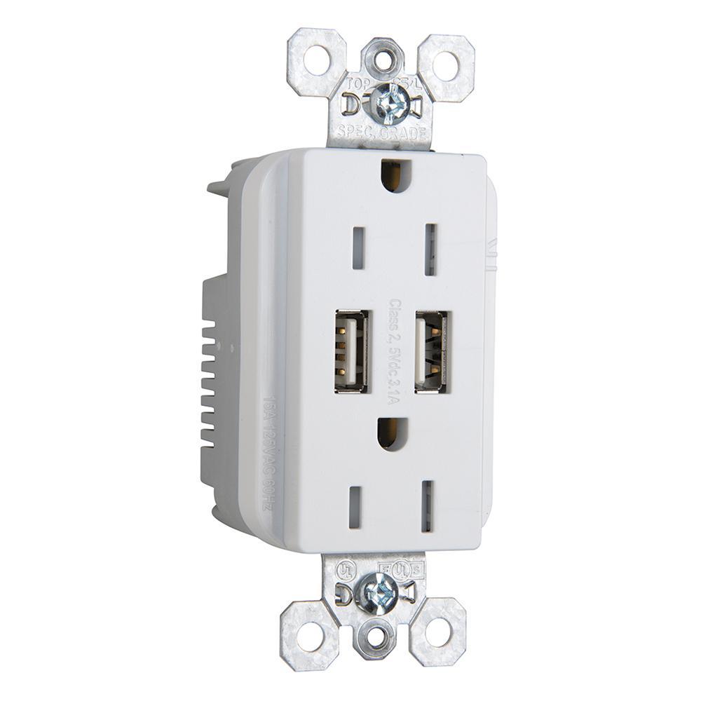 Pass & Seymour® TR5262USBW Receptacles & USB Ports
