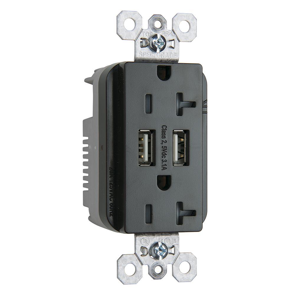 Pass & Seymour® TR5362USBBK Receptacles & USB Ports
