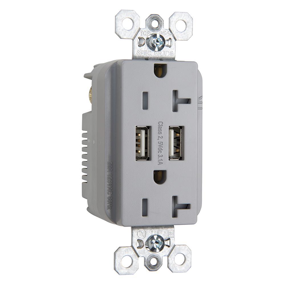 Pass & Seymour® TR5362USBGRY Receptacles & USB Ports