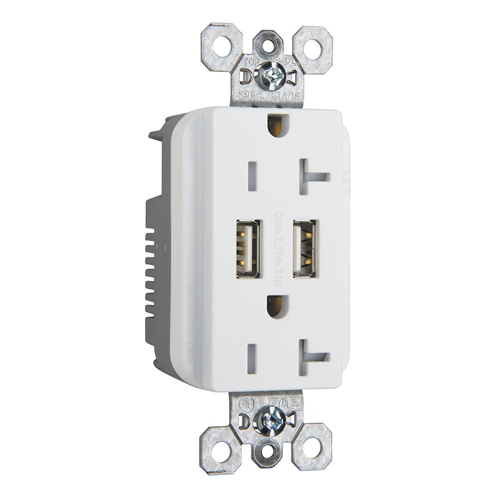 Pass & Seymour® TR5362USBW Receptacles & USB Ports