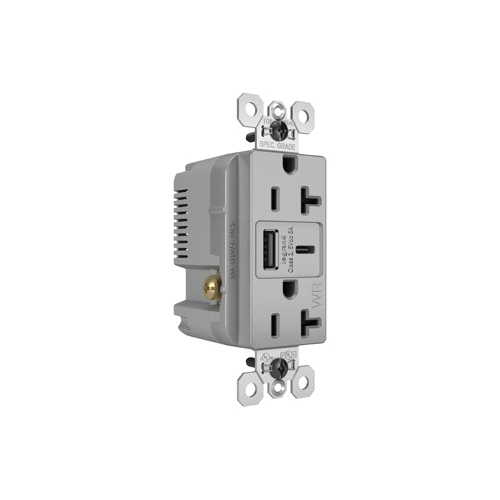 Pass & Seymour® WRTR20USBAC6GRY Receptacles & USB Ports