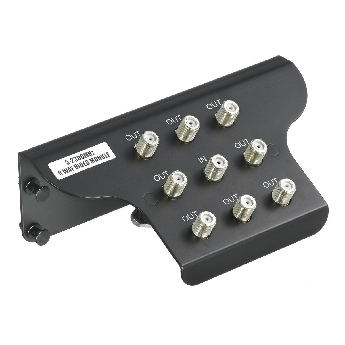 Hubbell Wiring Device-Kellems netSELECT® NSOVM82G 8-Way Enhanced Capability Standard Splitter Module, 6.47 in W x 3.2 in D x 2.09 in H, Coaxial Cable, Plug-In/1 In/8 Out Connection, Black