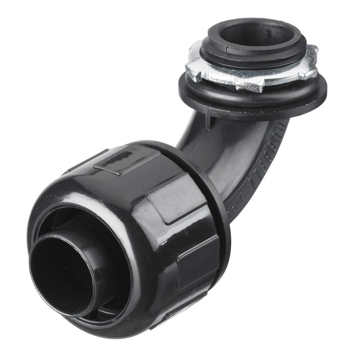 Hubbell Wiring Device-Kellems P0509NBK Fixed Male Non-Metallic Standard Liquidtight Connector, 1/2 in Trade, 90 deg, Nylon, Smooth