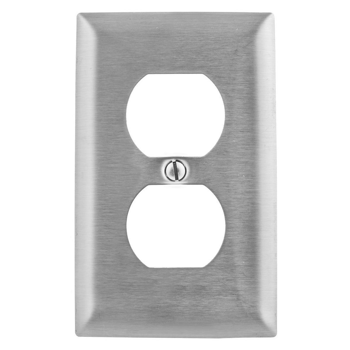 Hubbell Wiring Device-Kellems SSJ8 Mid Sized Jumbo Receptacle Wall Plate, 1 Gangs, 3-1/2 in W x 5-1/4 in H, 302/304 Stainless Steel, Metallic