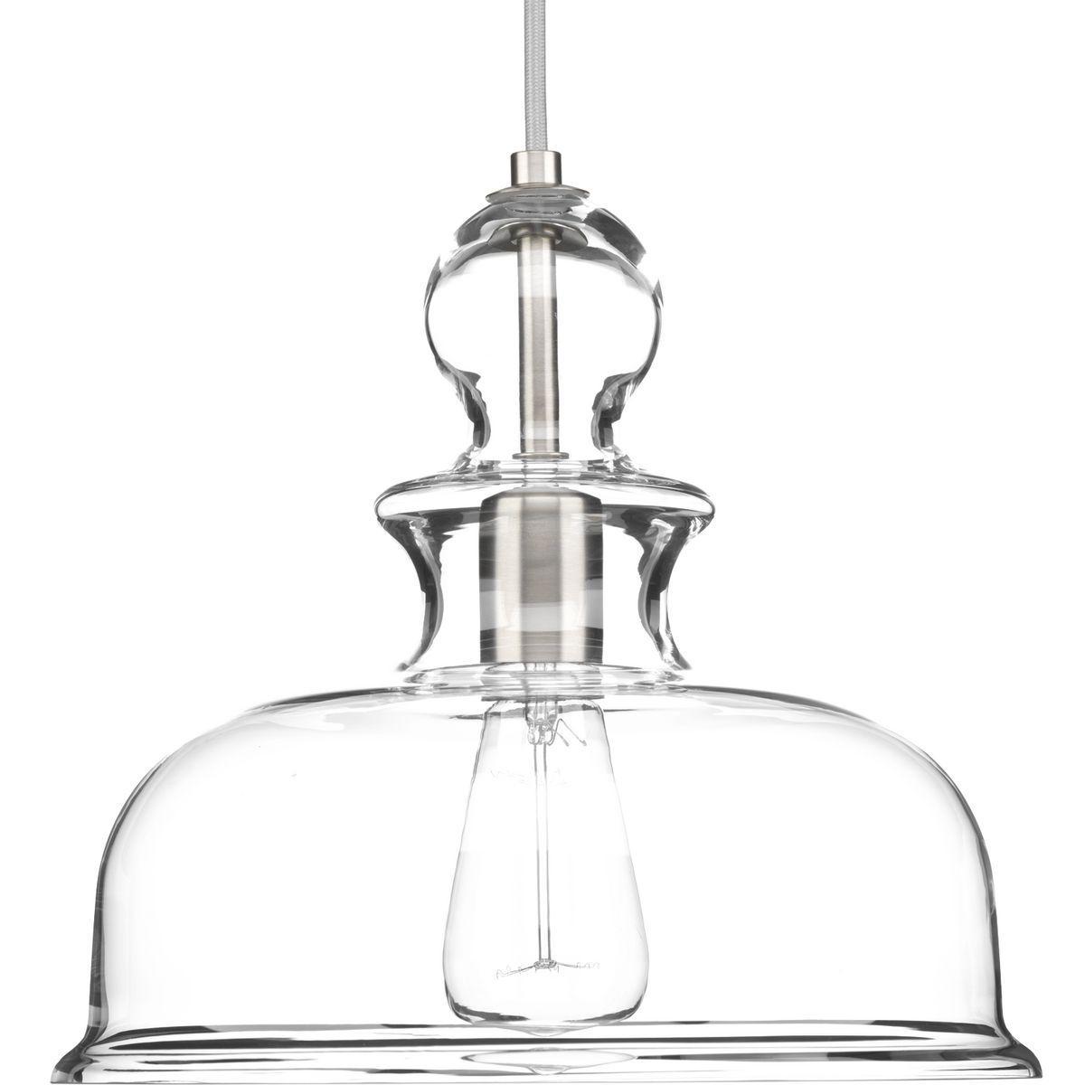 Progress Lighting® Design Series™ P5332-09 Staunton Casual/Coastal/Farmhouse/New Coastal/New Coastal Transitional/Traditional/Urban Industrial/New Traditional Pendant Fixture, (1) A19 Lamp, 120 V AC, Brushed Nickel Plated Housing
