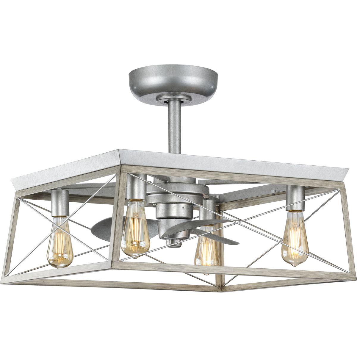 Progress Lighting® P250067-141-WB Ceiling Fan, (4) Lamps Incandescent Lamp, 120 V, Galvanized Housing