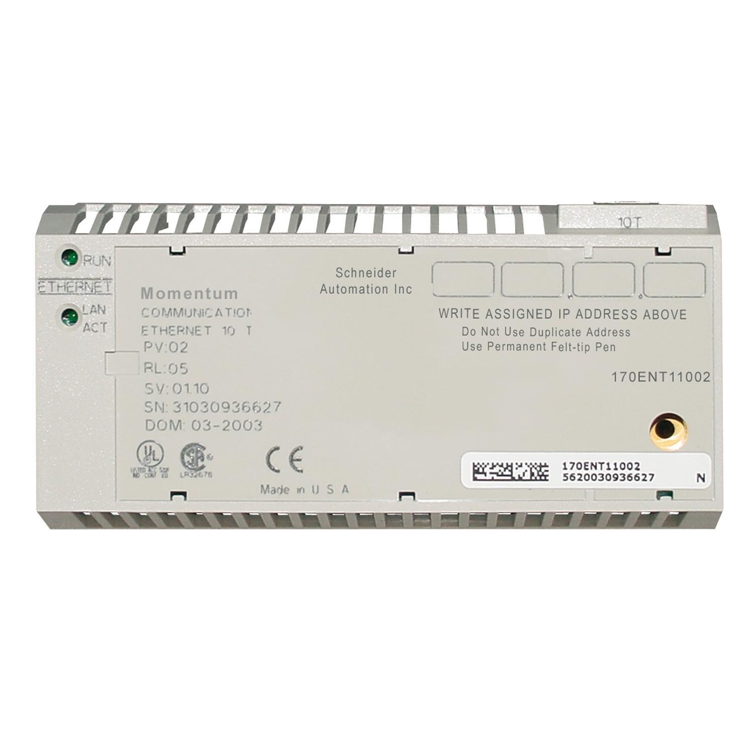 Schneider Electric Modicon® Momentum™ Square D™ 170ENT11002 TCP/IP Ethernet Communication Adapter, 10 Mbps Communication