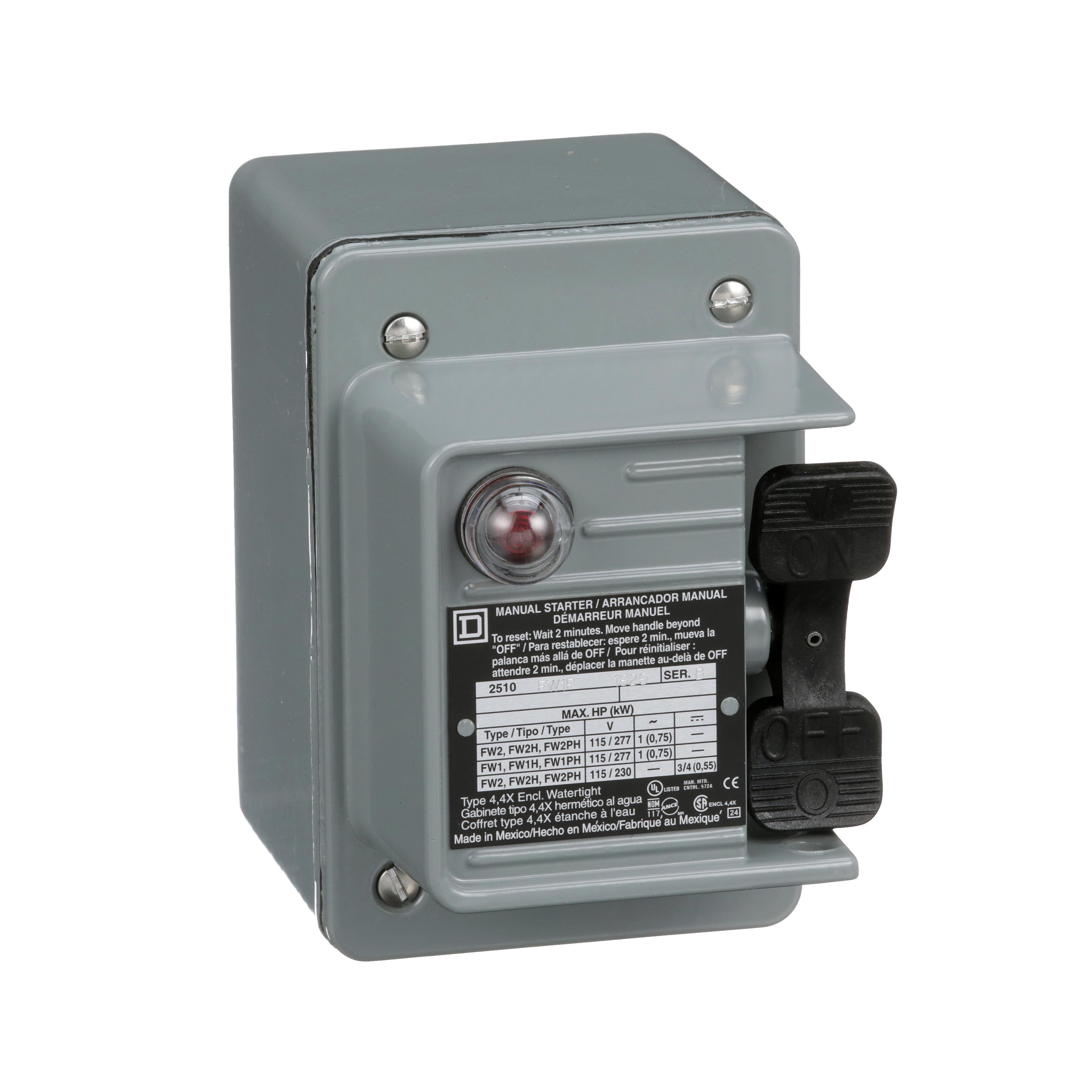 Square D™ 2510FW1PH Type F Single Unit Manual Starter, 1 Pole, NEMA 4 Enclosure