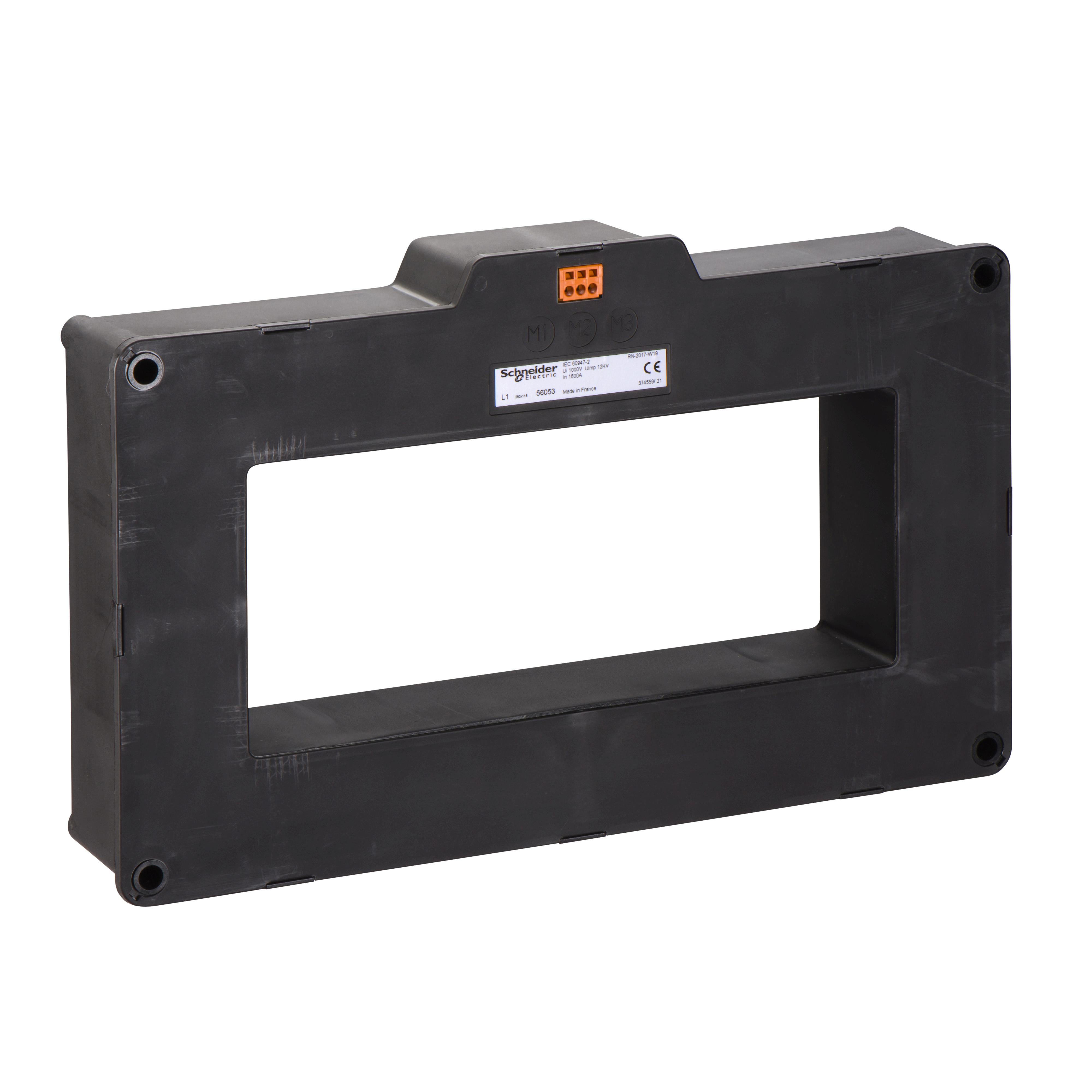 Schneider Electric Vigirex™ 56053 Rectangular Earth Leakage Current Sensor, For Use With Vigirex™ RH Plug-In/Ground Fault Relay, 1:1000 Transformer Ratio, 1600 A, IP20/IP30