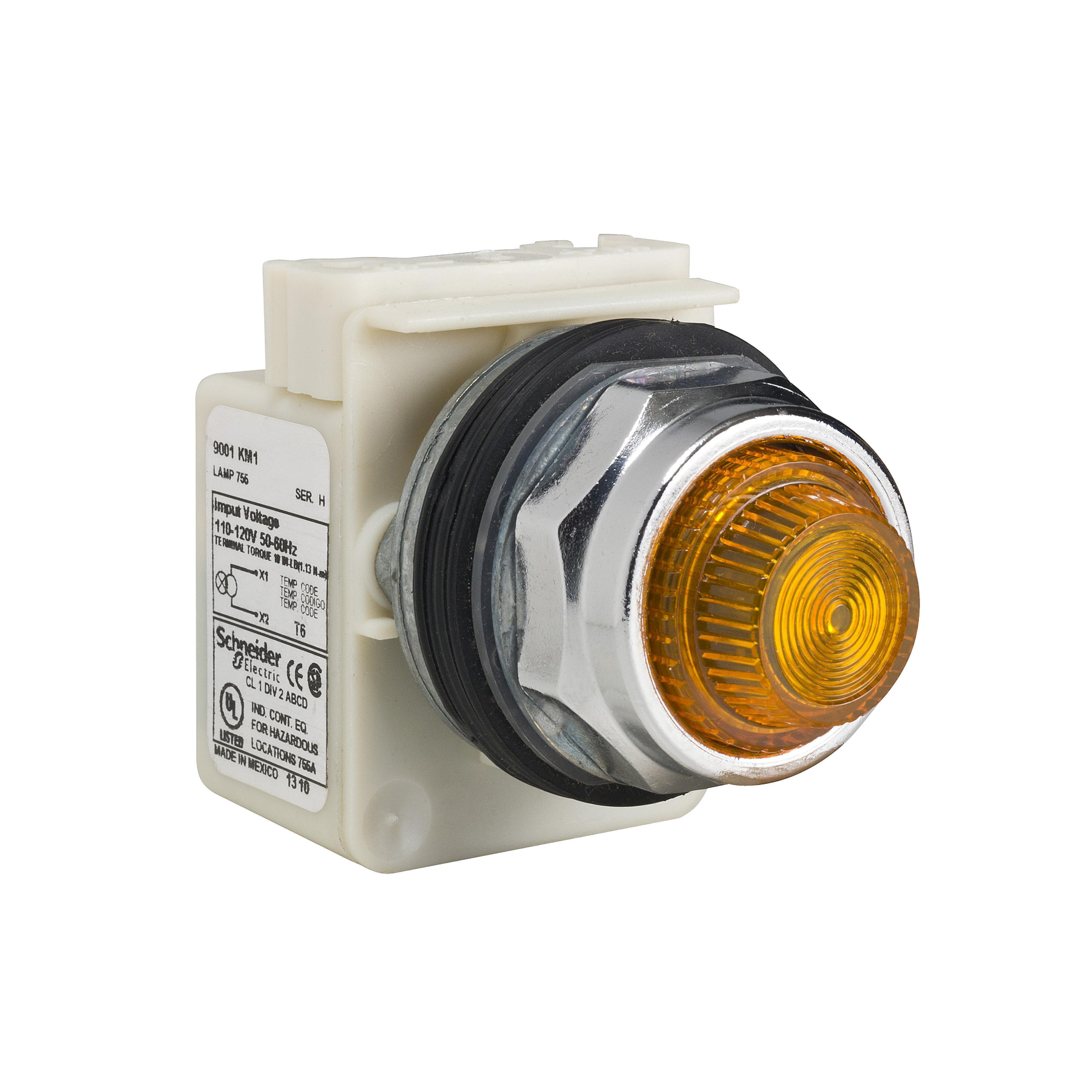 Schneider Electric Harmony™ 9001KP1A31 Type K Pilot Light, 110 to 120 V AC/DC, Fresnel Glass Lens, Panel Mount