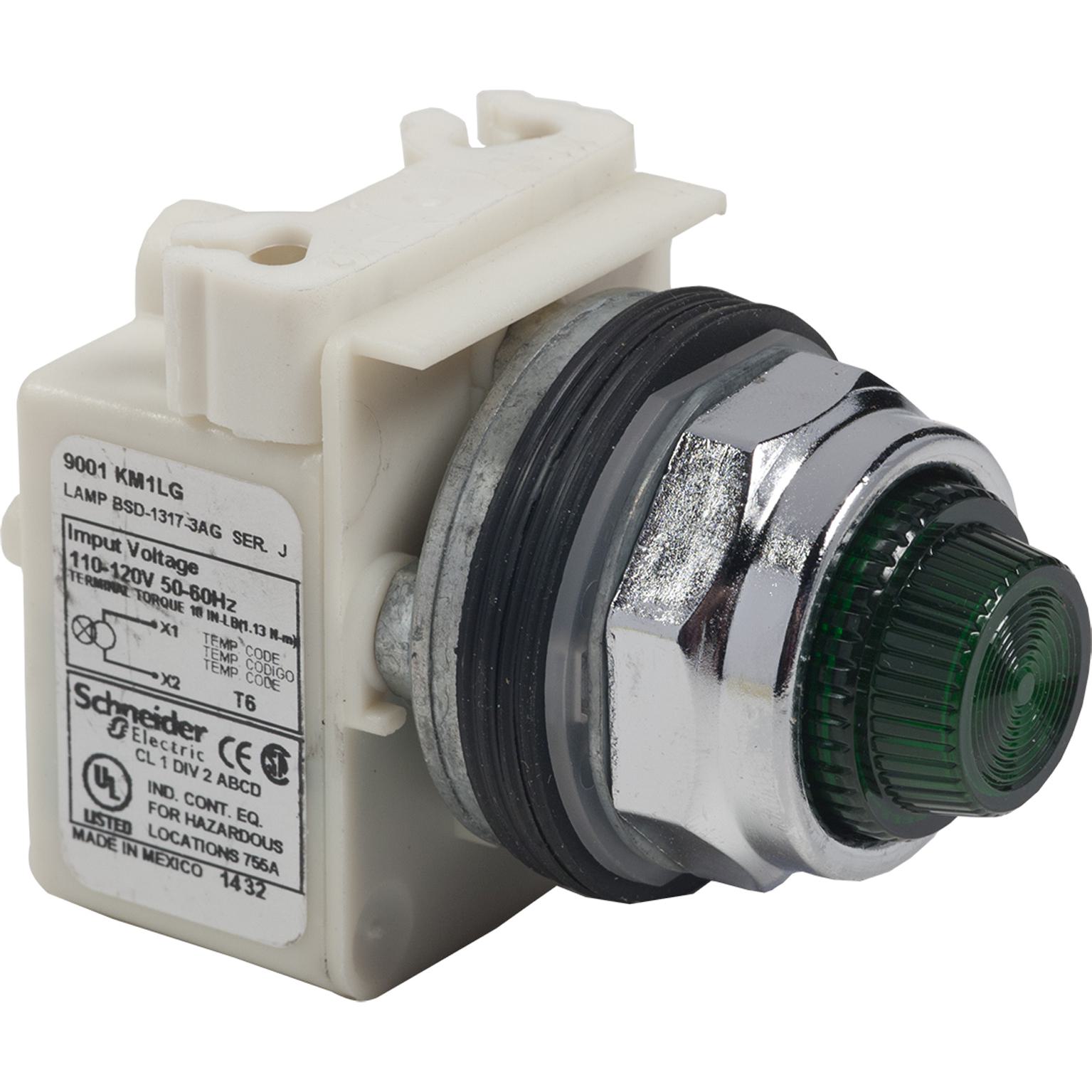 Schneider Electric Harmony™ Square D™ 9001KP1G6 Type K Standard Transformer Pilot Light, 110 to 120 V AC, Domed Lens, Panel Mount