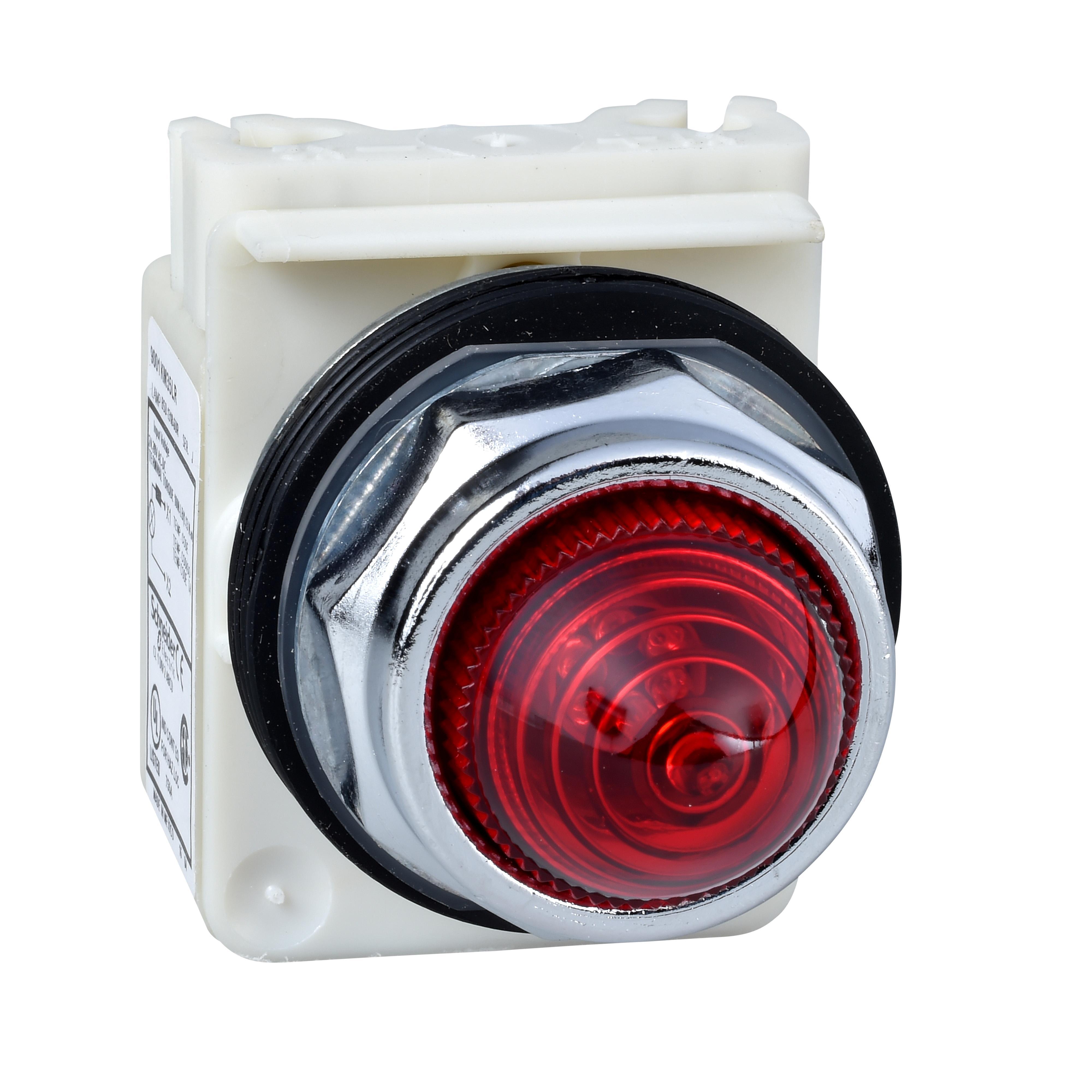 Schneider Electric Harmony™ Square D™ 9001KP35LRR9 Type K Pilot Light, 24 V AC/28 V DC, 10 A, Domed Lens, Panel Mount