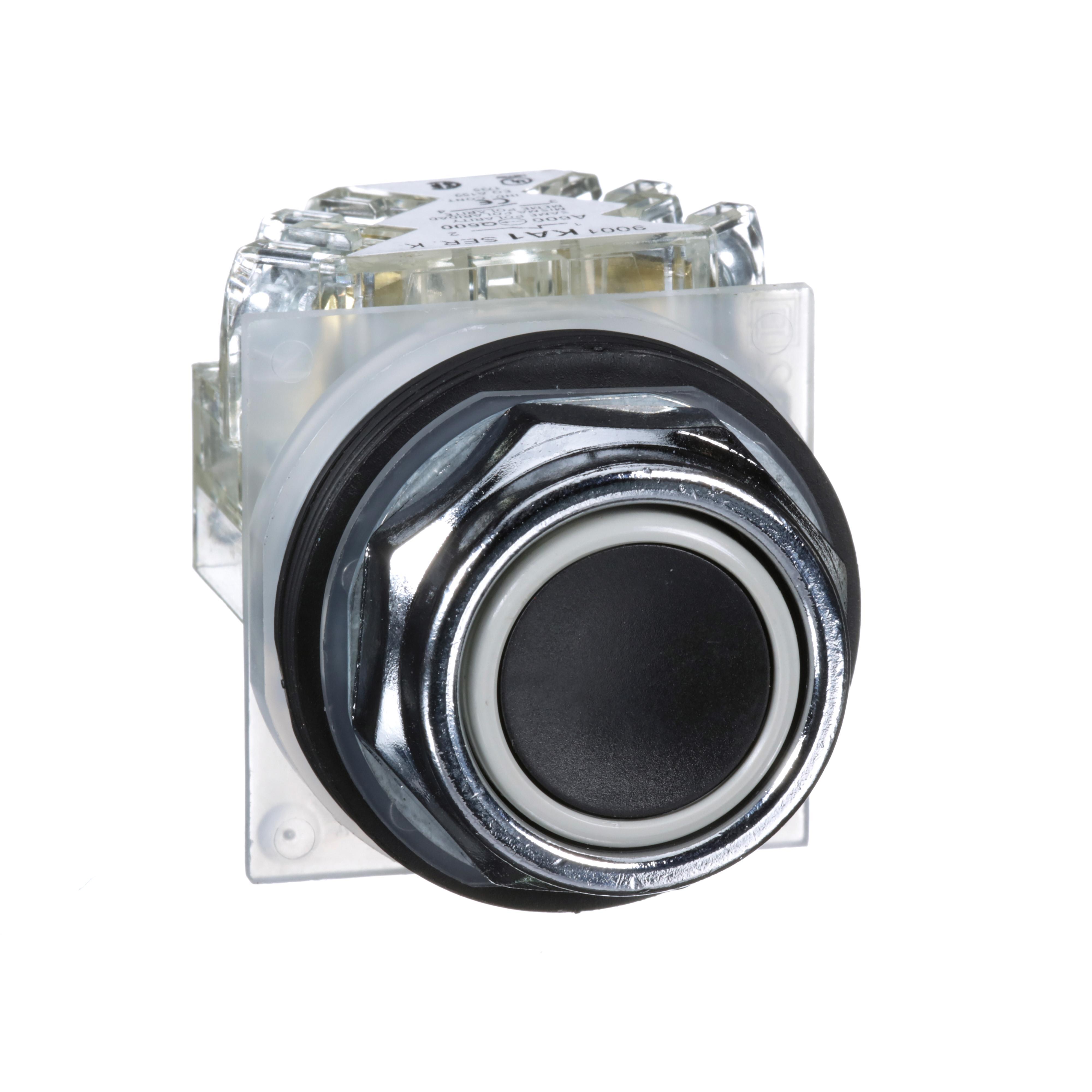 Schneider Electric 9001KR1BH13 9001K Type K Standard Non-Illuminated Pushbutton, 30 mm, 1NO-1NC Contact, Black