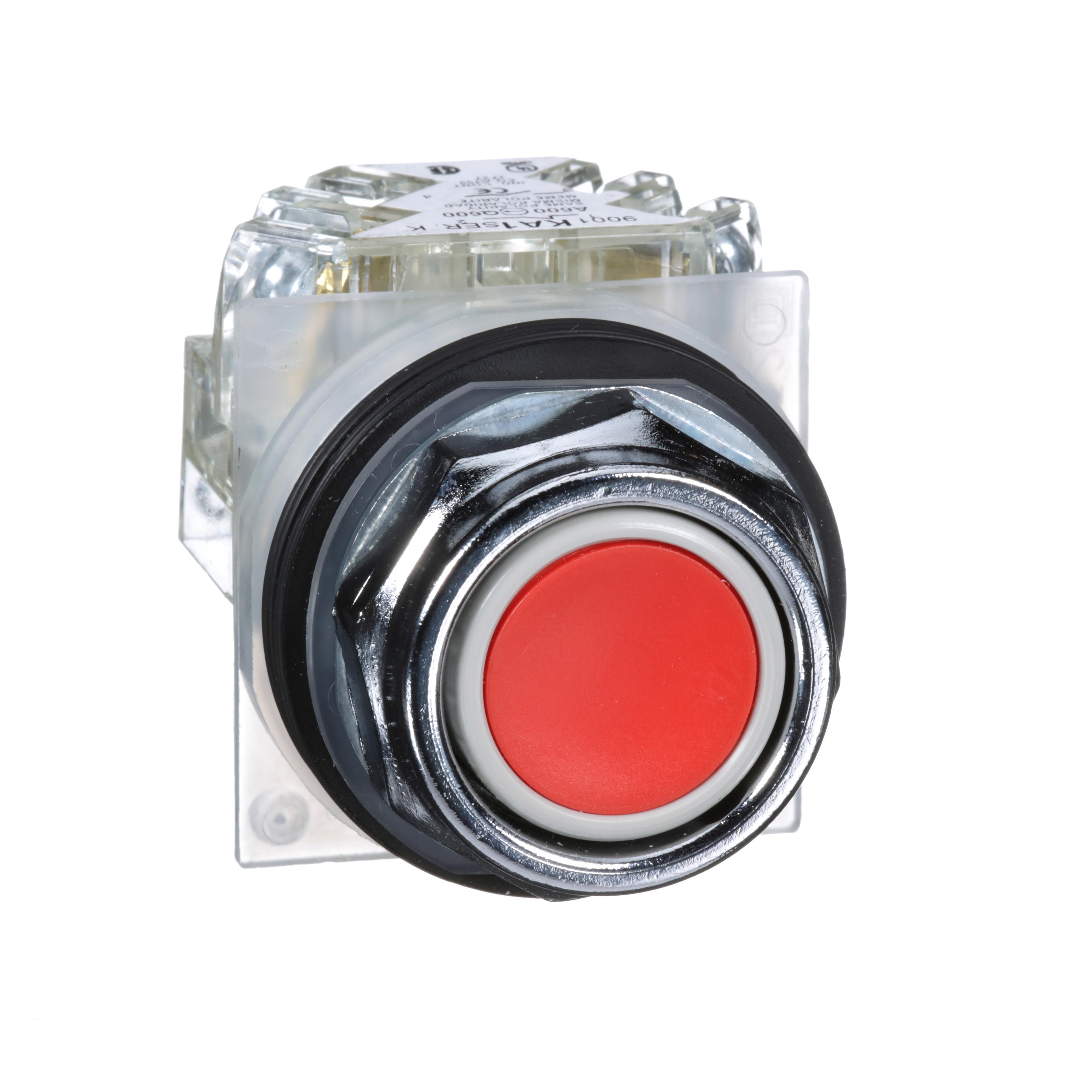 Schneider Electric 9001KR1RH13 9001K Type T-K Dust/Oil/Watertight Standard Round Non-Illuminated Pushbutton, 30 mm, 1CO Contact, Red