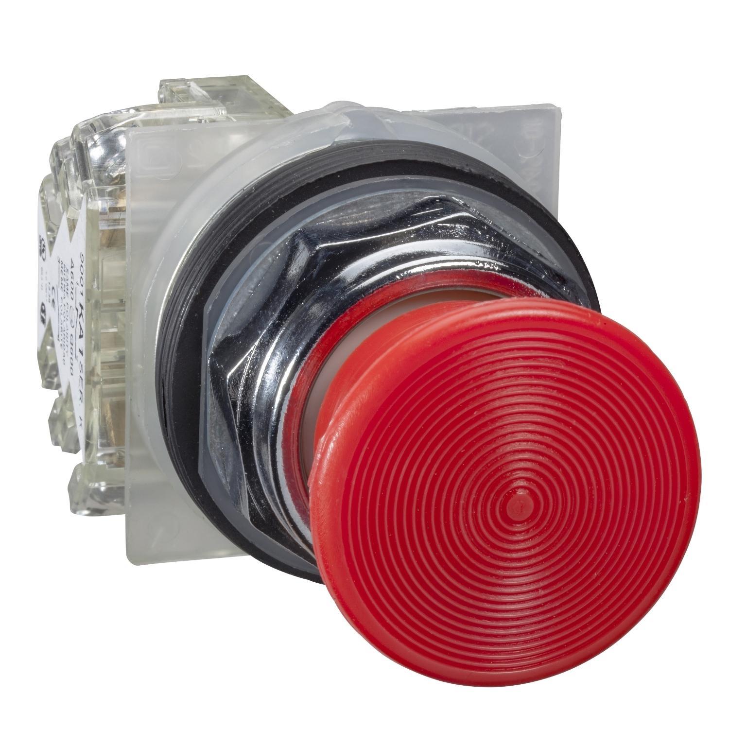 Schneider Electric Harmony™ Square D™ 9001KR9R94H13 Type K Heavy Duty Non-Illuminated Pushbutton, 30 mm, 1NO-1NC Contact, Red