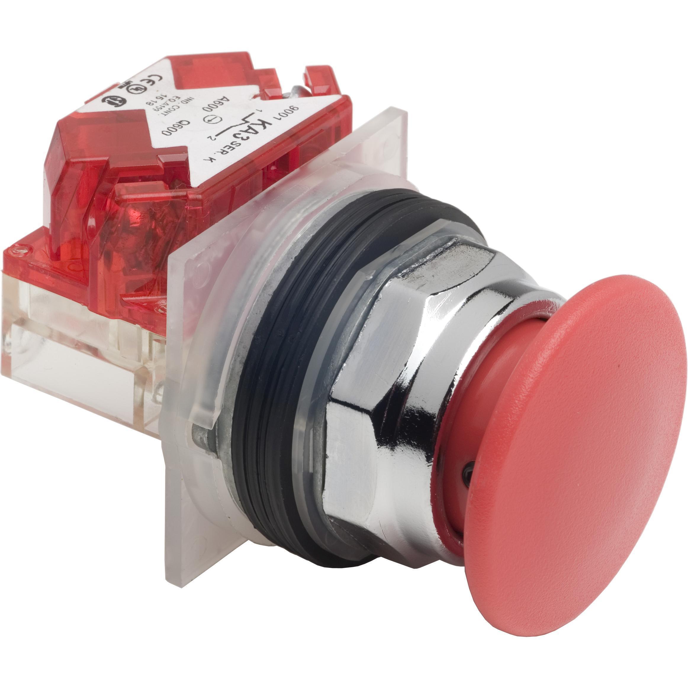 Schneider Electric Square D™ Harmony™ 9001KR9R94H6 Round Pushbutton, 30 mm, 1NC Contact, 40 mm Mushroom Head Operator
