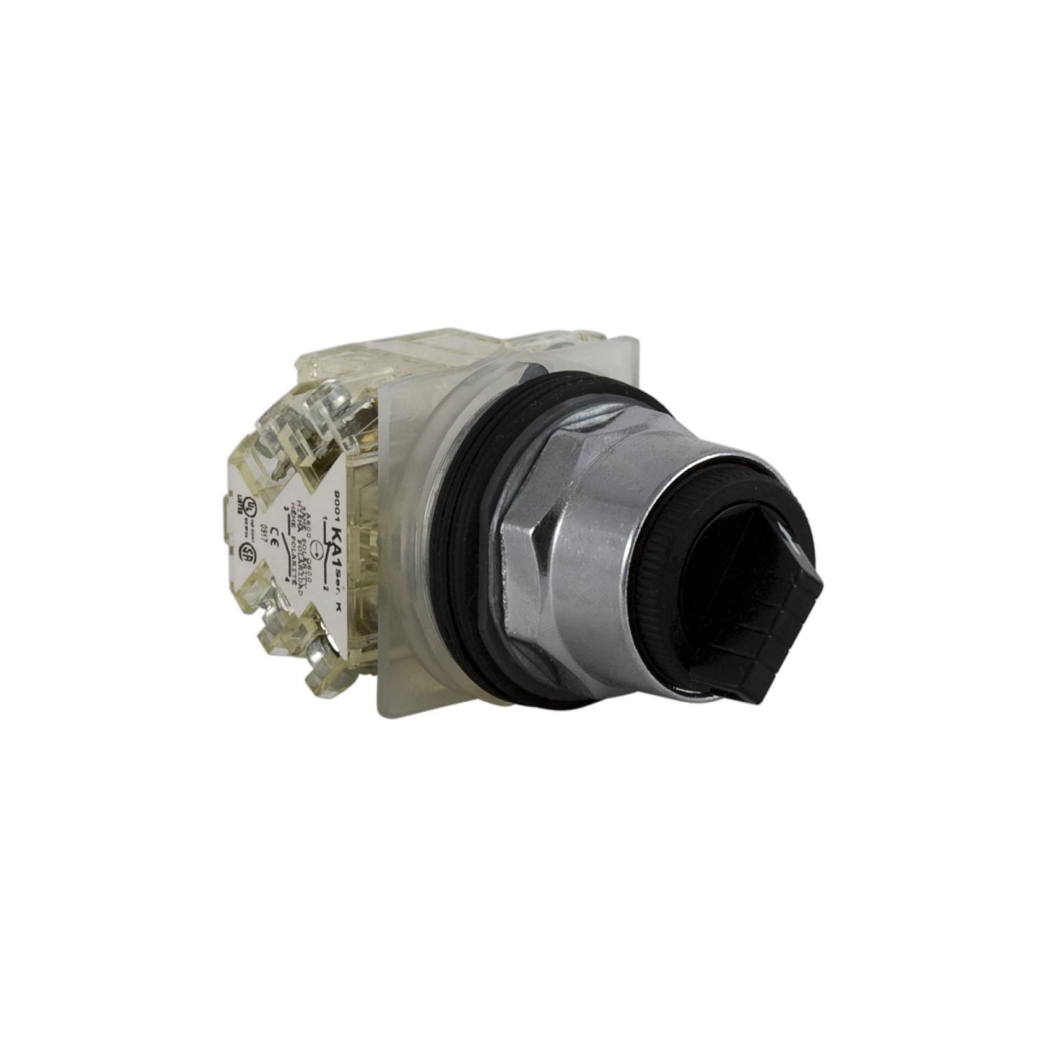 Schneider Electric 9001KS11BH2 9001KS Type K Round Non-Illuminated Selector Switch, 30 mm, 2NO-2NC Contact, Knob Operator, Black