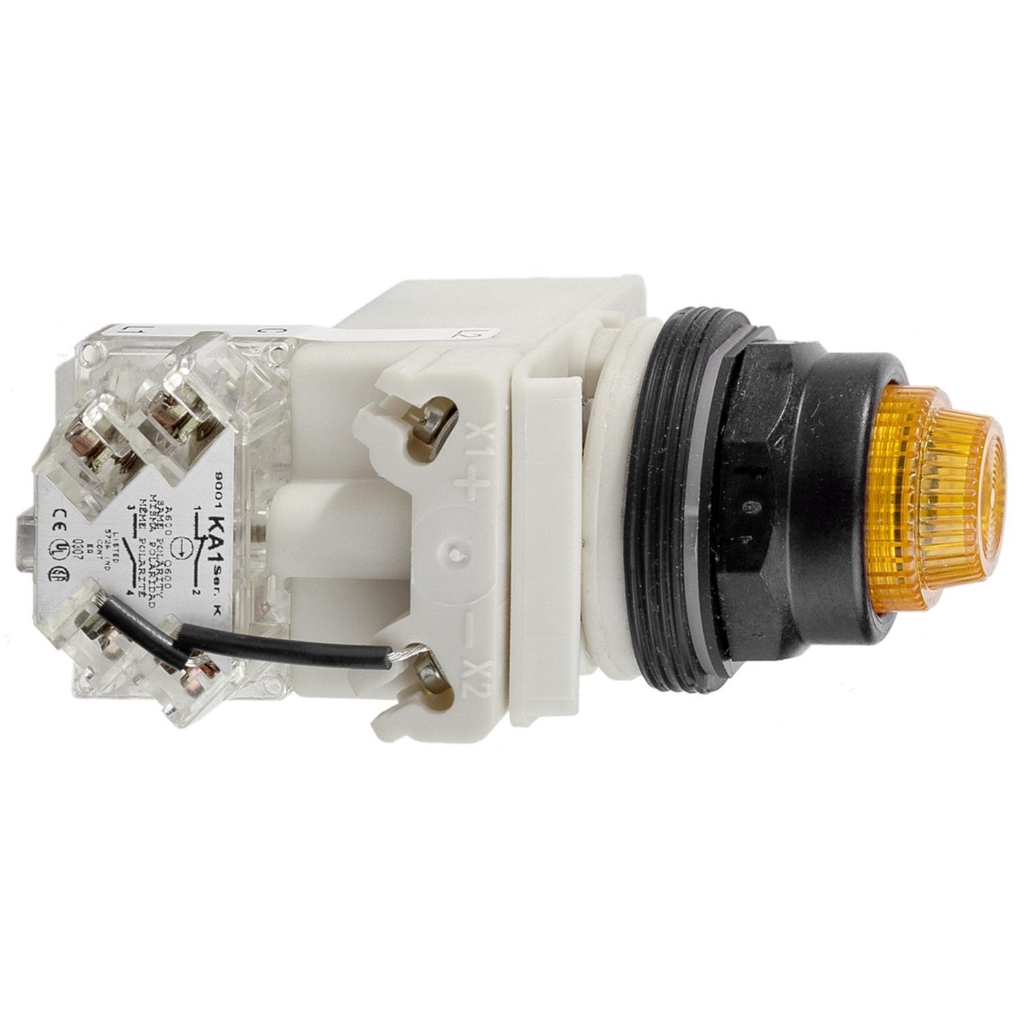 Schneider Electric Harmony™ Square D™ 9001KT38LYA31 Type K Illuminated Pushbutton Pilot Light, 120 V AC/DC, 1.4 VA, Fresnel Lens, Panel Mount