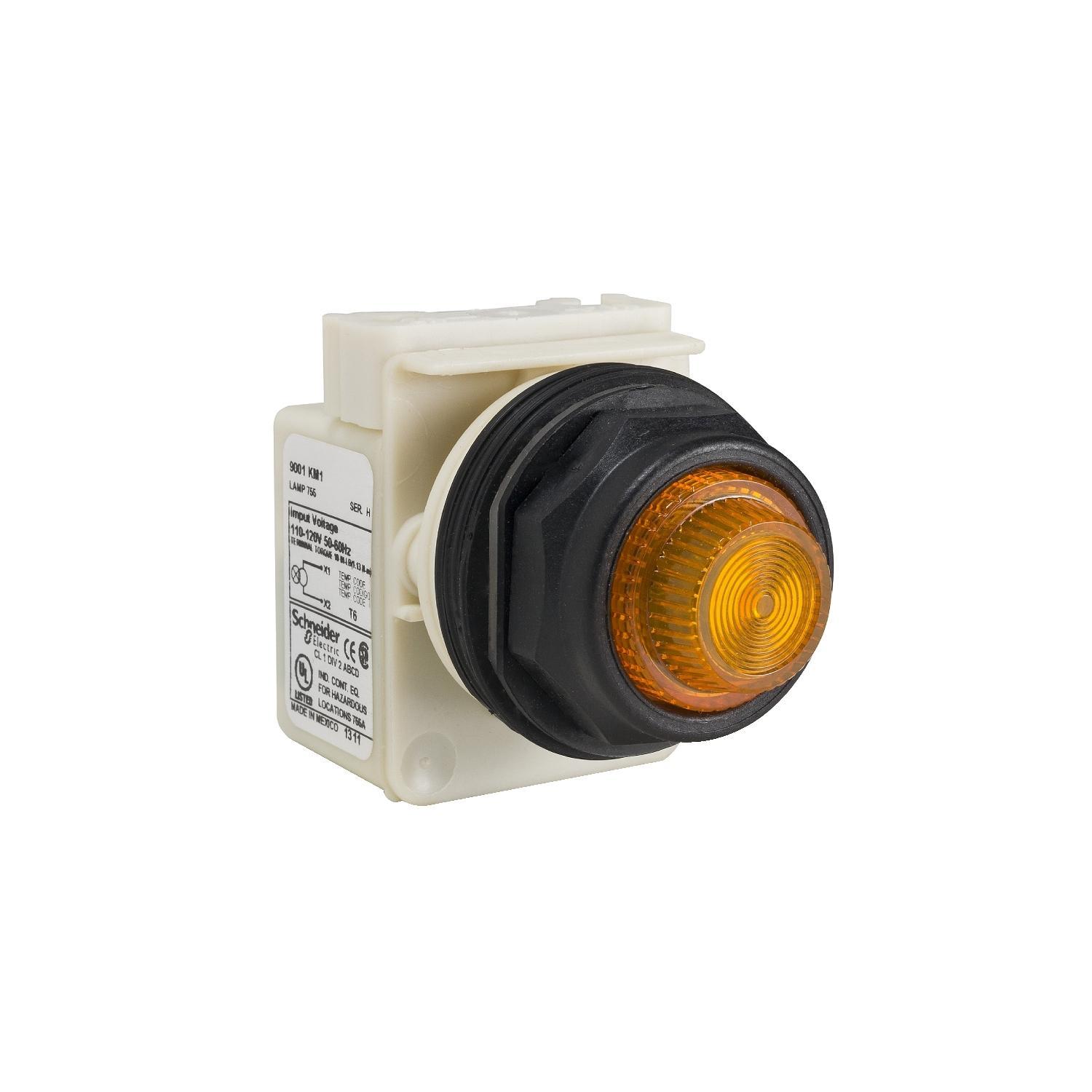 Schneider Electric Harmony™ 9001SKP38LYA31 Type SK Standard Pilot Light, 120 V AC/DC, 1.4 VA, Fresnel/Round Lens, Panel Mount