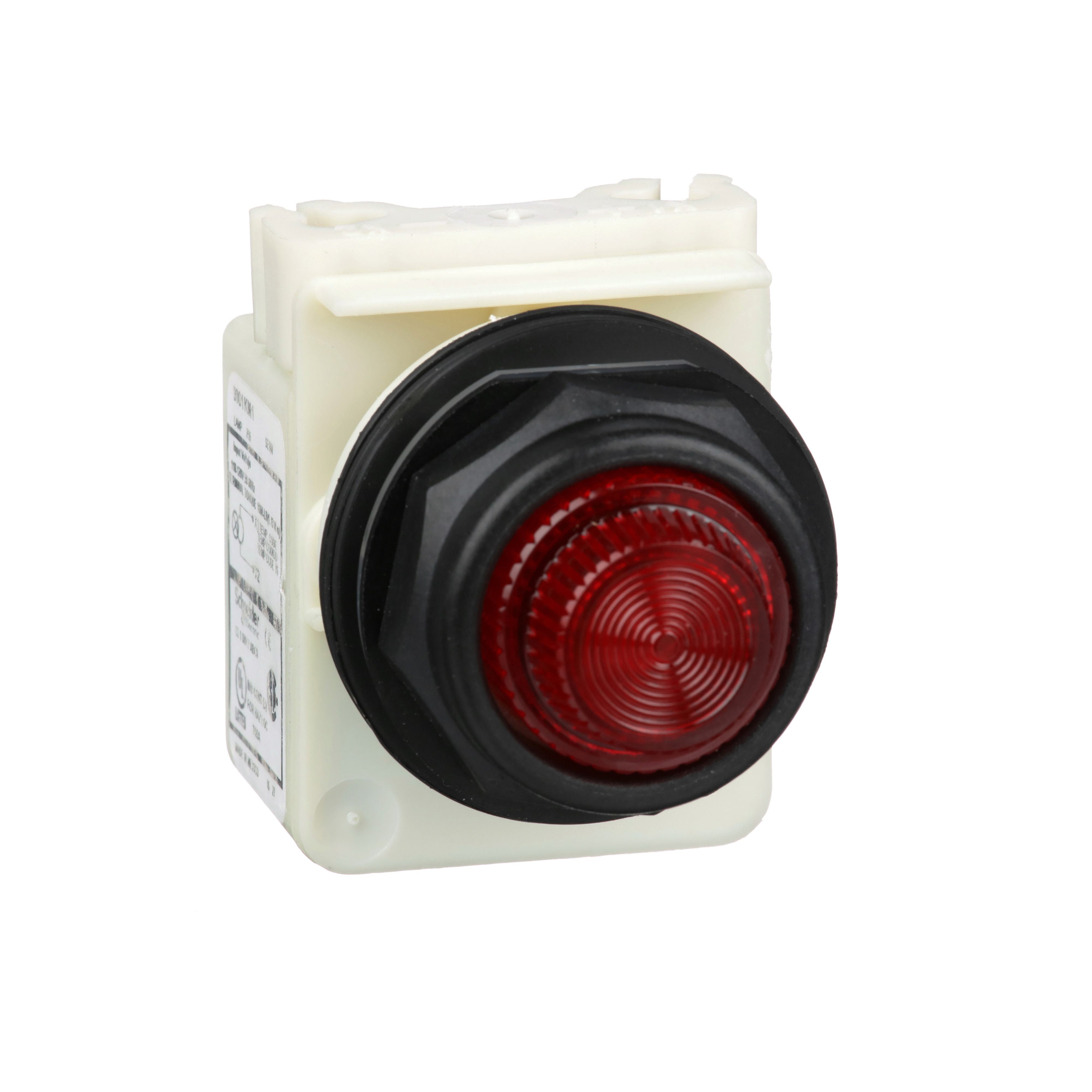 Schneider Electric Harmony™ 9001SKP1R31 Type SK Pilot Light, 110/120 V AC, Fresnel Glass Lens, Panel Mount