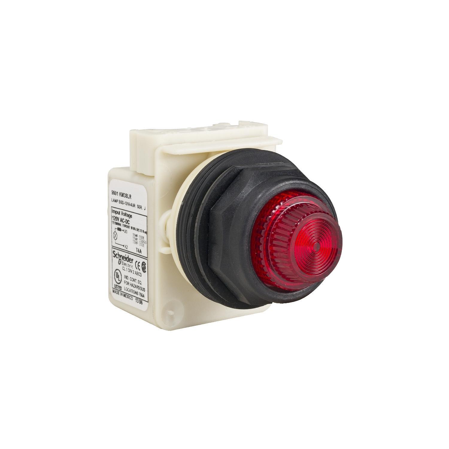 Schneider Electric Harmony™ 9001SKP38LRR31 Type SK Pilot Light, 120 V AC/DC, Fresnel Glass Lens, Panel Mount