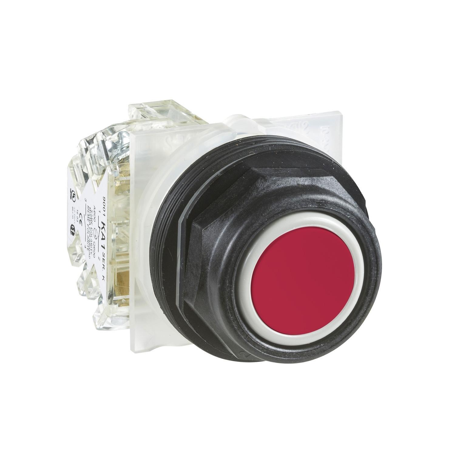 Schneider Electric 9001SKR1RH13 9001SK Non-Illuminated Round Type SK Unmarked Pushbutton, 1.18 in, 1NO-1NC Contact, Slow Break Contact, Red